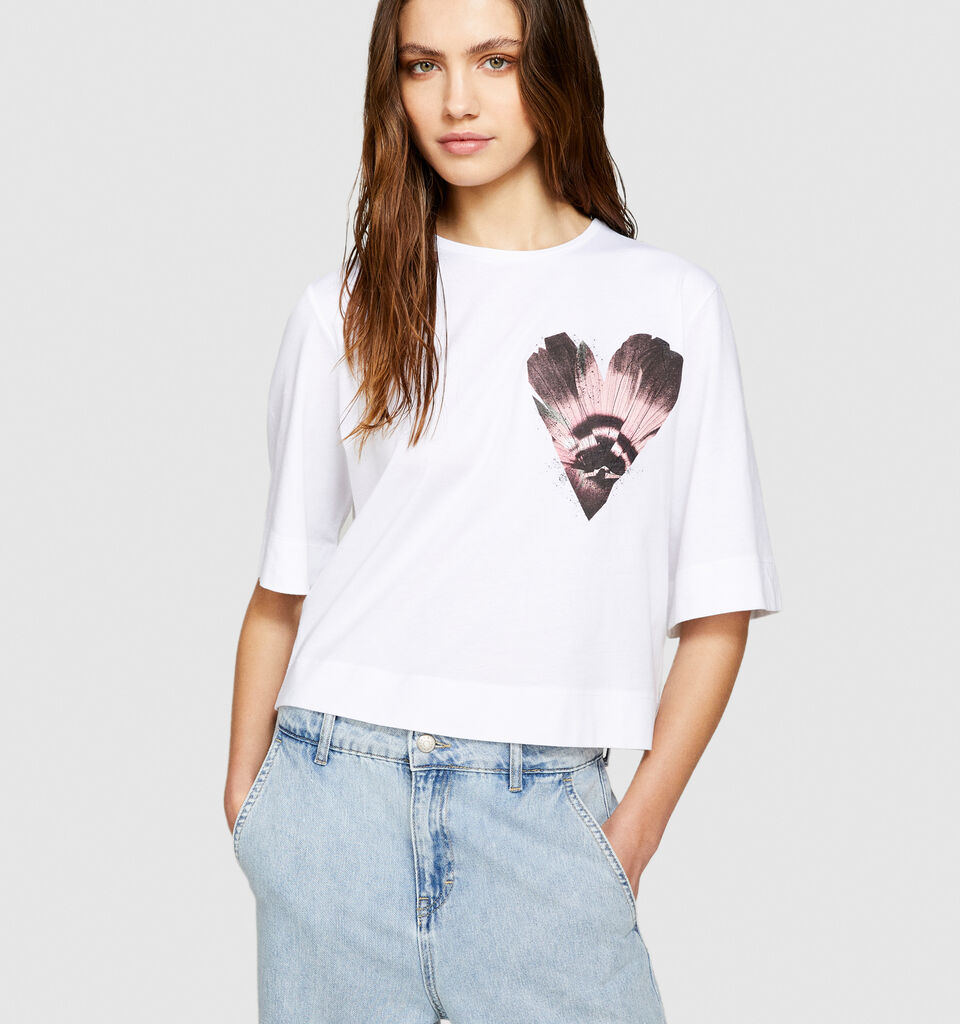 Organic cotton t-shirt with print - women's short sleeve t-shirts - White | Sisley image number 4